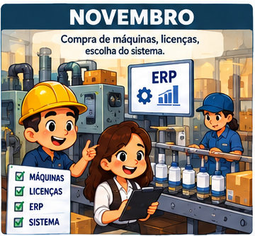 Novembro · pré-operação: implantação física, tecnologia, licenças e formação da equipe.