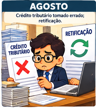Agosto: revisão fiscal: créditos tributários tomados a conferir e a retificação do que foi escriturado errado.