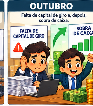 Outubro: capital de giro em crise e, logo depois, excedente temporário de caixa: financiar, alongar ou aplicar.
